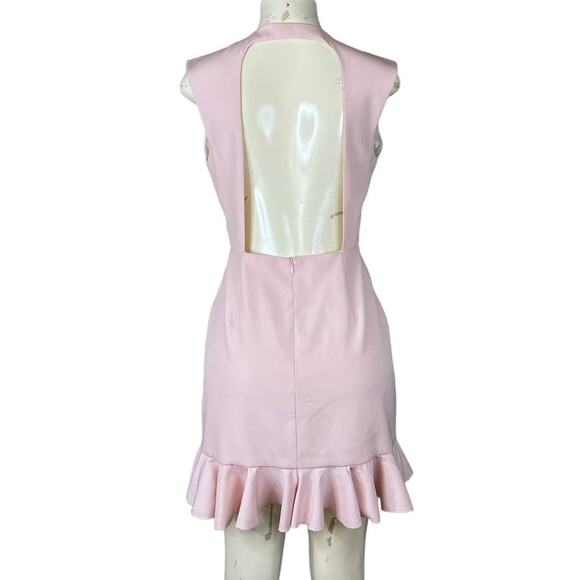 NBD Senseless Sleeveless Dress Deep V Neck Open Back Ruffle Trim Pink SZ Medium - Picture 4 of 8